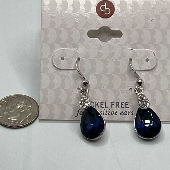 Dress Barn Silver Blue Dangle Tear Drop Earrings - Picture 6 of 6